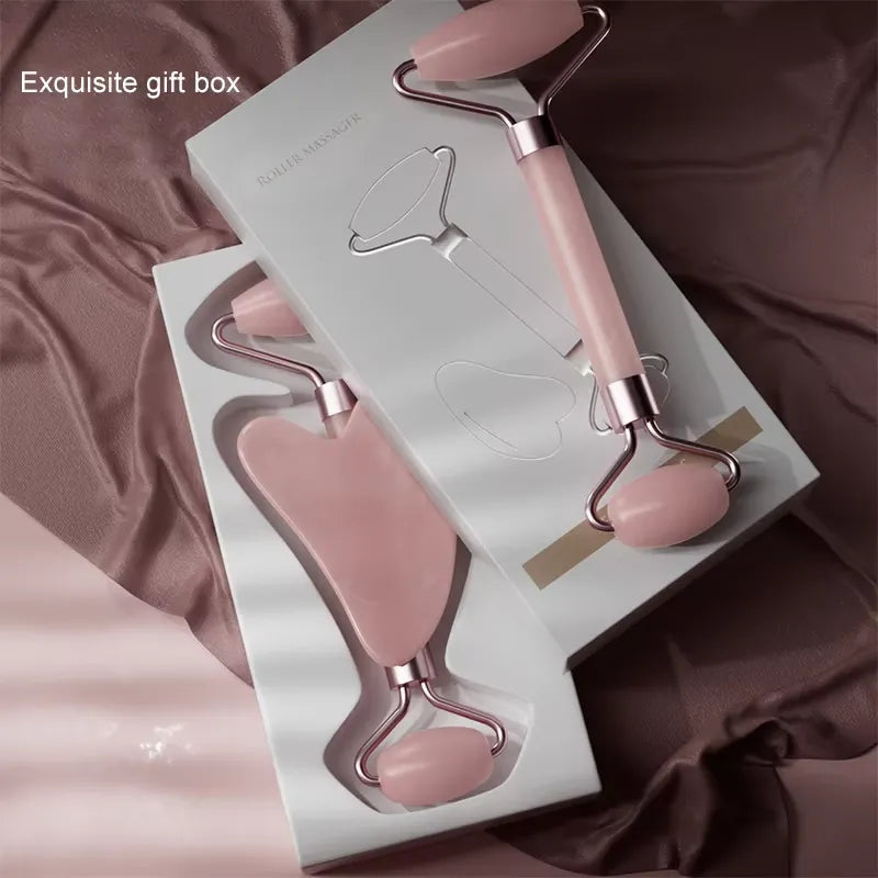 Facial massage roller for skincare in white and pink, showcasing safe materials for an enhanced beauty routine.