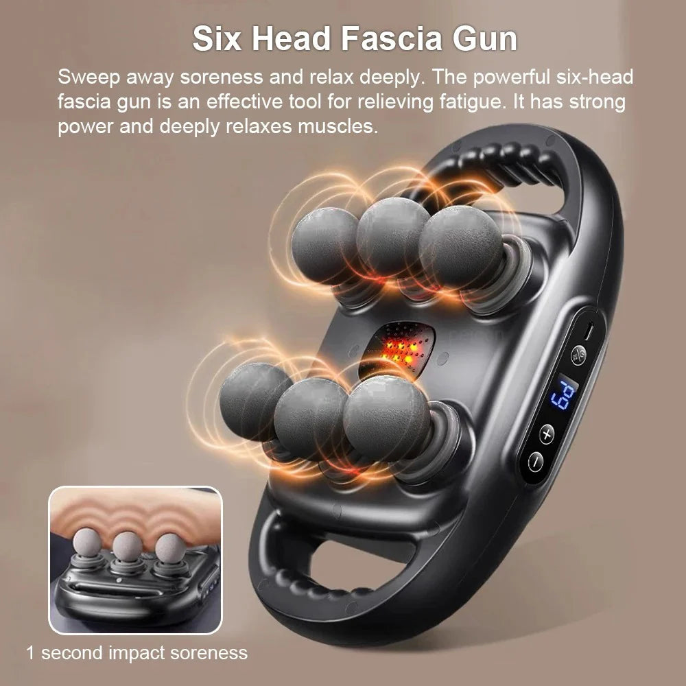Integrated 6-Head Massage Gun for Ultimate Muscle Recovery with deep massage features.